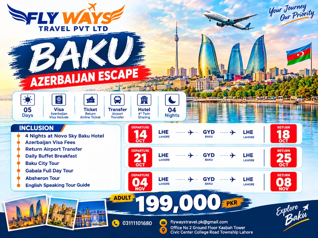 Fly Ways flyer: Baku, Azerbaijan 5-day package